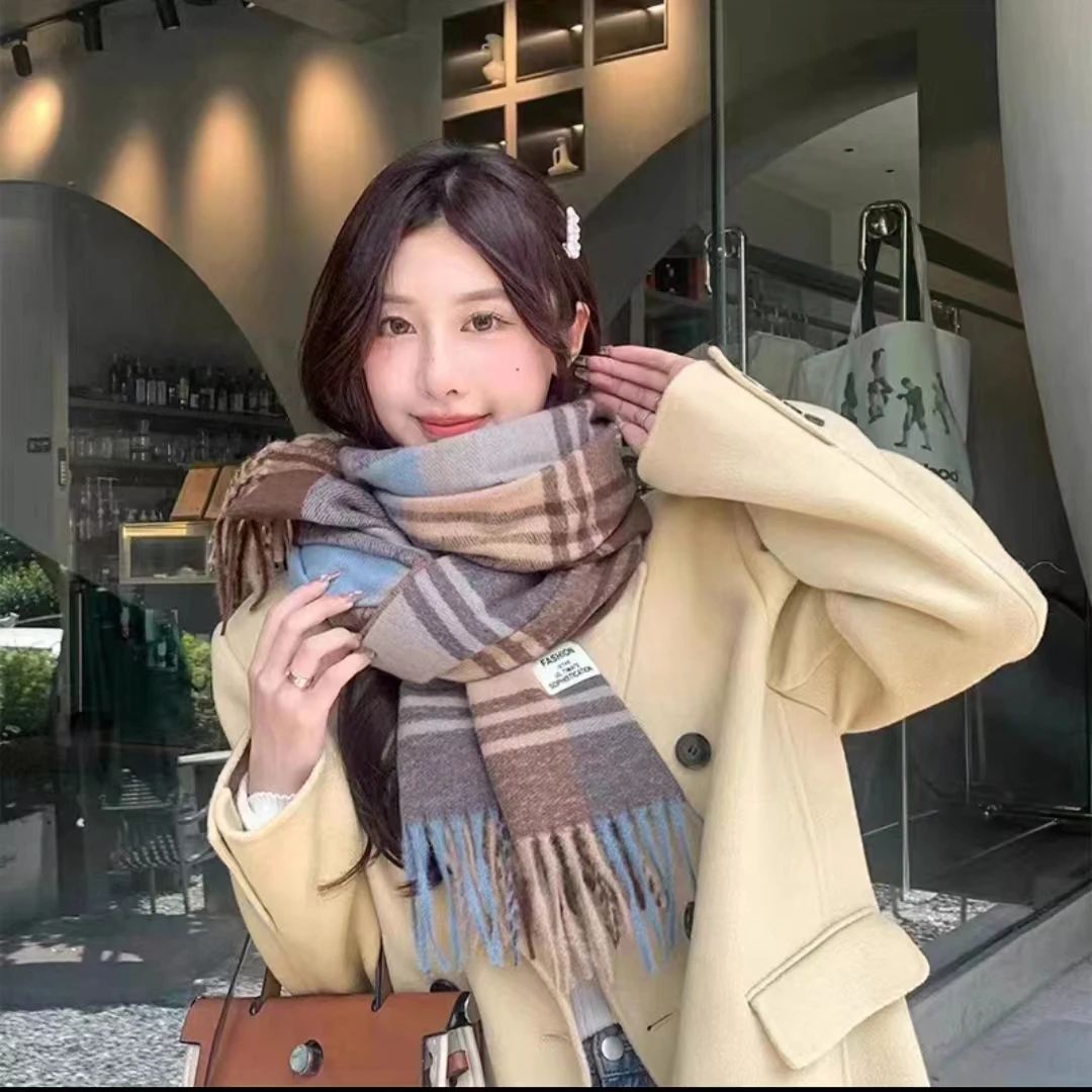 新款格子秋冬围巾女冬季加厚保暖披肩围巾 网红百搭ins