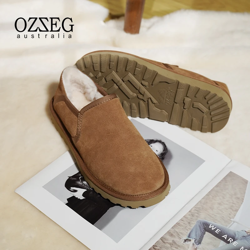 OZZEG澳泽格新款皮毛一体保暖面包鞋女冬加绒加厚棉鞋乐福鞋23D06