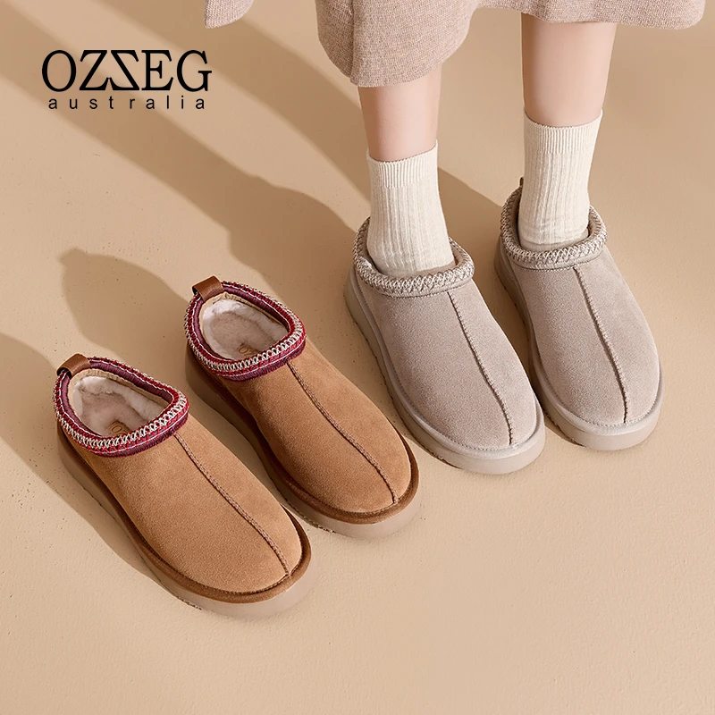 OZZEG澳泽格加绒毛毛拖鞋女外穿2024秋冬皮毛一体加厚保暖2FD03