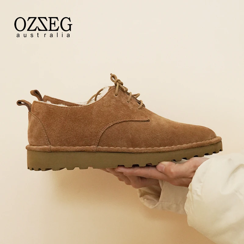 OZZEG休闲加绒加厚皮毛一体保暖男女士冬季休闲乐福鞋M23D03