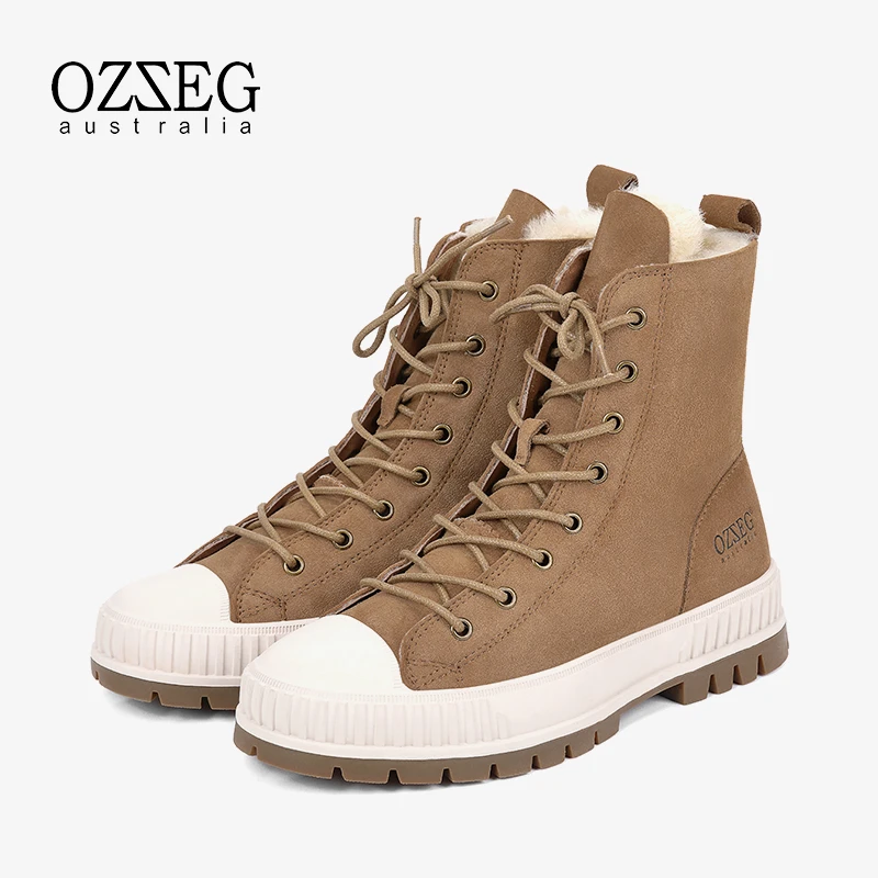 OZZEG真皮雪地靴女羊皮毛一体2023冬加绒棉鞋防滑高帮鞋P66141
