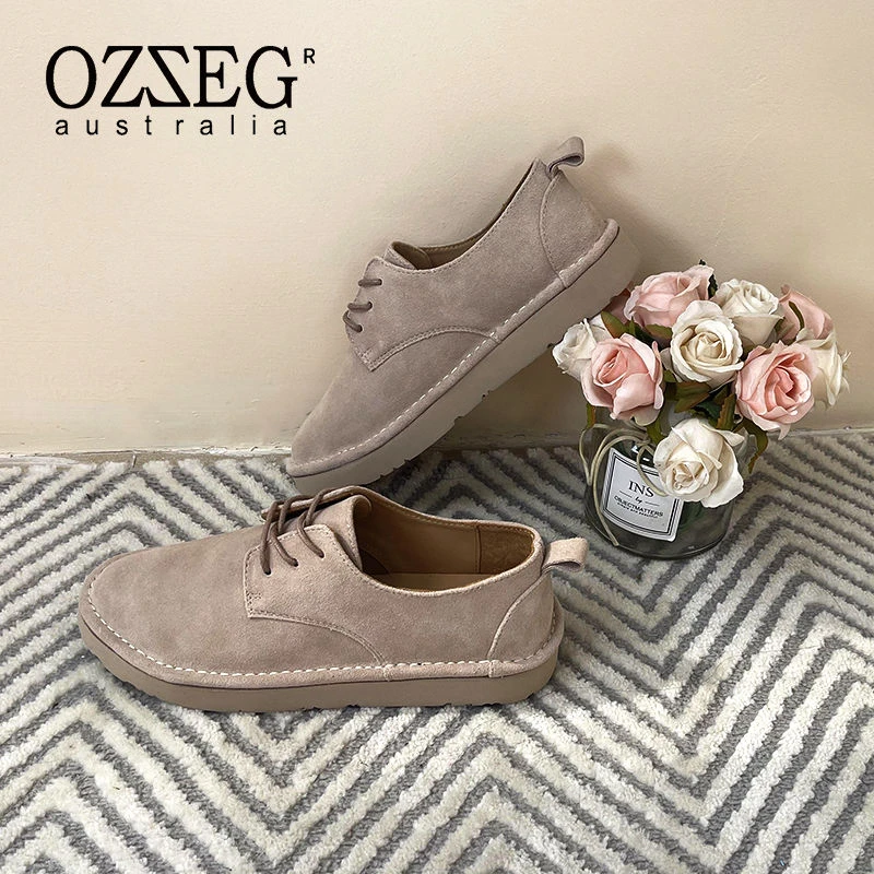 OZZEG澳泽格英伦风乐福鞋女2023新款春季真皮软底豆豆鞋23C01-1