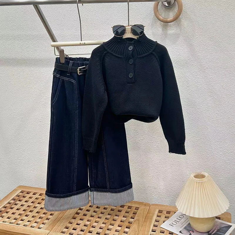 女童裤子套装秋冬加绒外穿2025新款洋气春秋中大童直筒网红阔腿裤