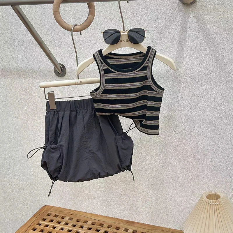 女童套装2025新款儿童时髦背心洋气女大童夏季短裙两件套网红夏装