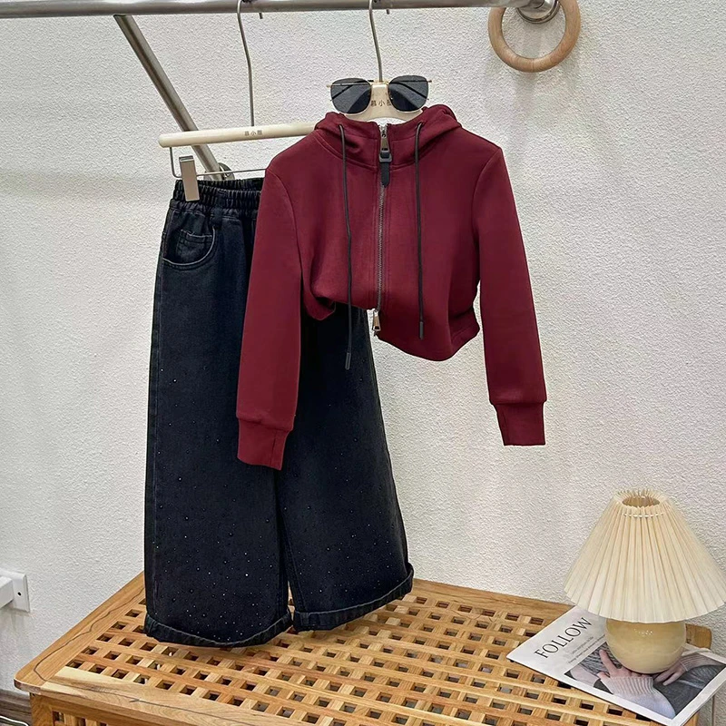 女童牛仔裤套装春秋款2025新款洋气女大童洋气网红童装儿童秋款潮