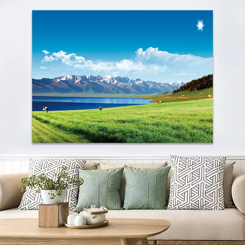 绿色草原自然风景画书房卧室客厅背景墙装饰壁画遮丑自粘墙贴海报