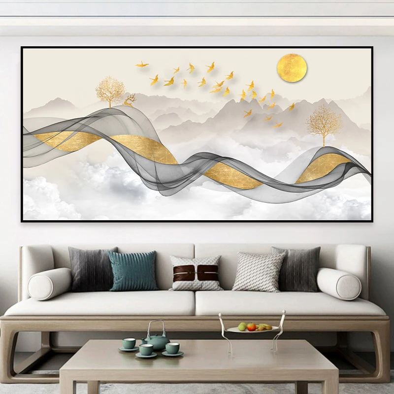 客厅书房办公室房间墙面壁画3d立体山水装饰贴画现代自粘壁纸墙贴