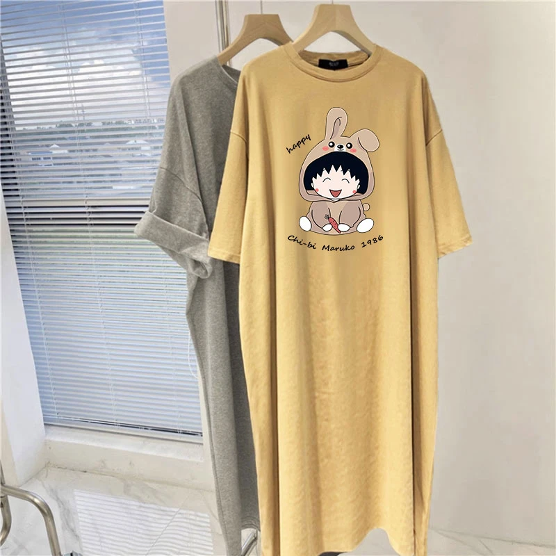 大码女装纯棉短袖t恤连衣裙子夏季胖mm加夏季大码遮肚宽松显瘦T恤