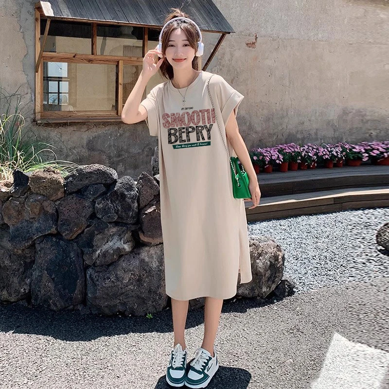 纯棉短袖连衣裙夏装韩版宽松减龄t恤裙夏季大码遮肚宽松显瘦T恤