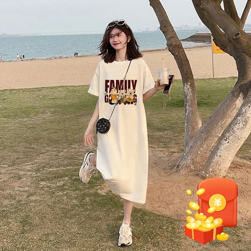 夏季薄款气质开叉纯棉大码胖mm短袖连衣裙过胖mm纯棉遮肚连衣裙