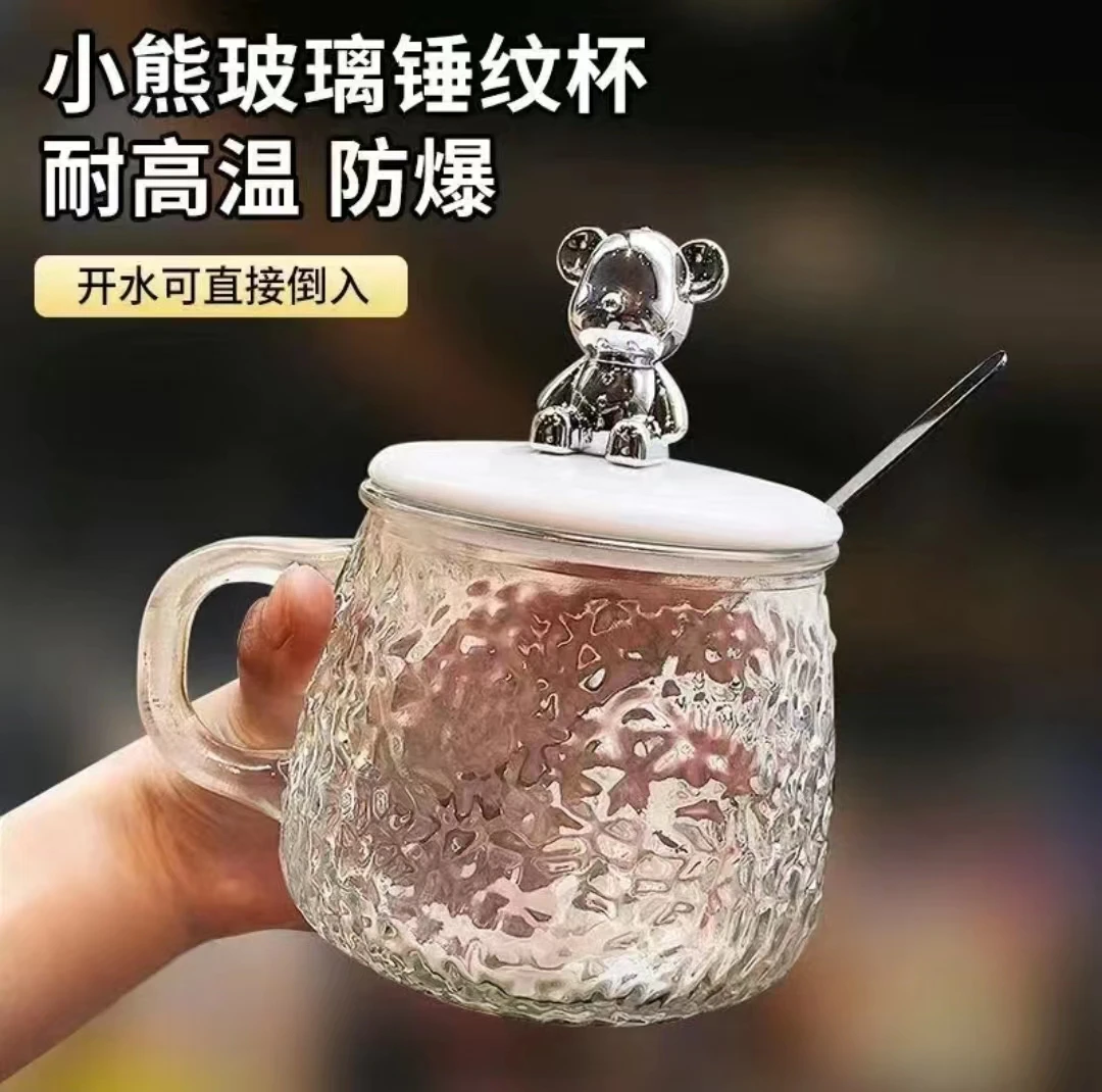 玻璃杯子高颜值情侣水杯办公室耐热咖啡早餐带盖勺男女家用马克杯