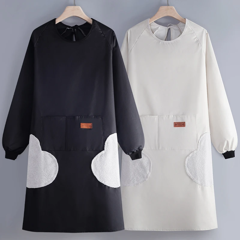 防水罩衣成人男女新款上班干活工作服家用做饭外穿长袖围裙不沾毛