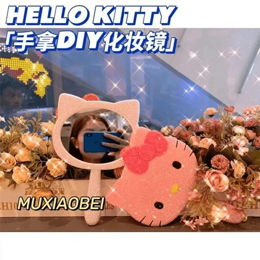 hellokitty镜子学生宿舍专用凯蒂猫diy贴满钻手持化妆镜