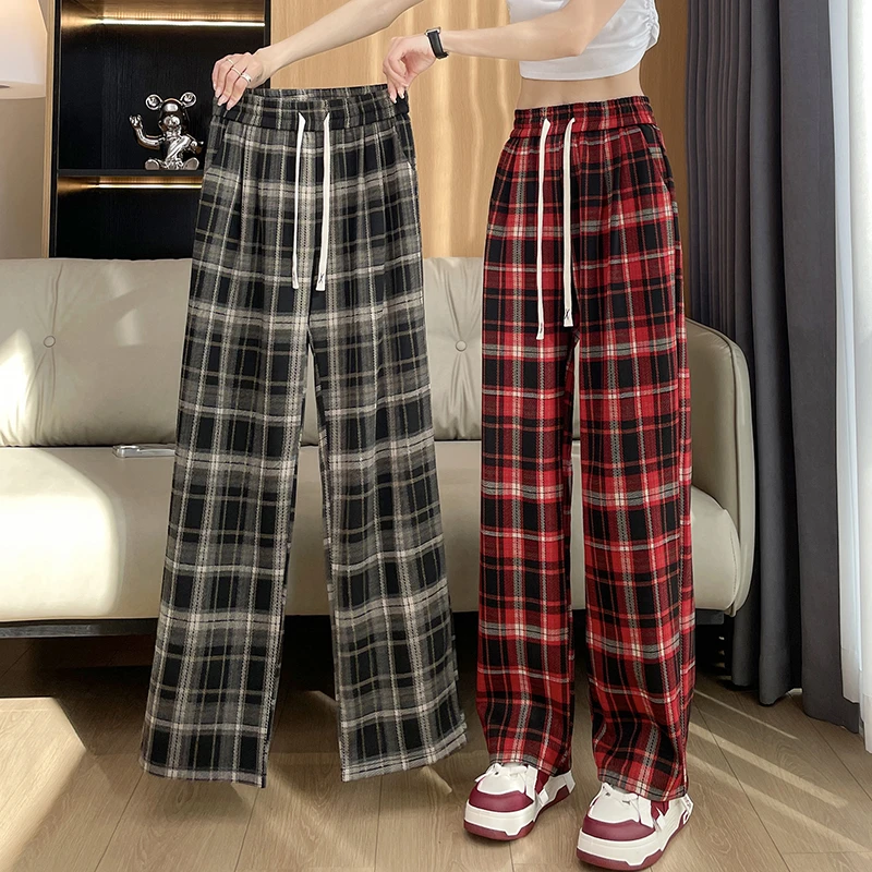 12春季窄版阔腿裤13初中高中学生14岁女孩15休闲直筒格子运动裤16