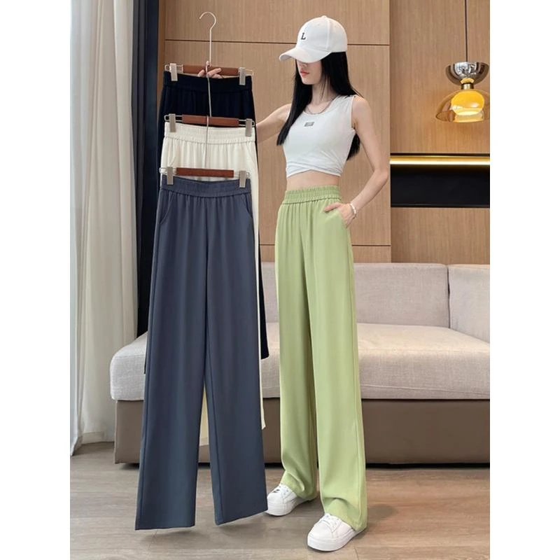 12春夏高腰冰丝垂感阔腿裤13初中高中学生岁14女孩15休闲直筒裤