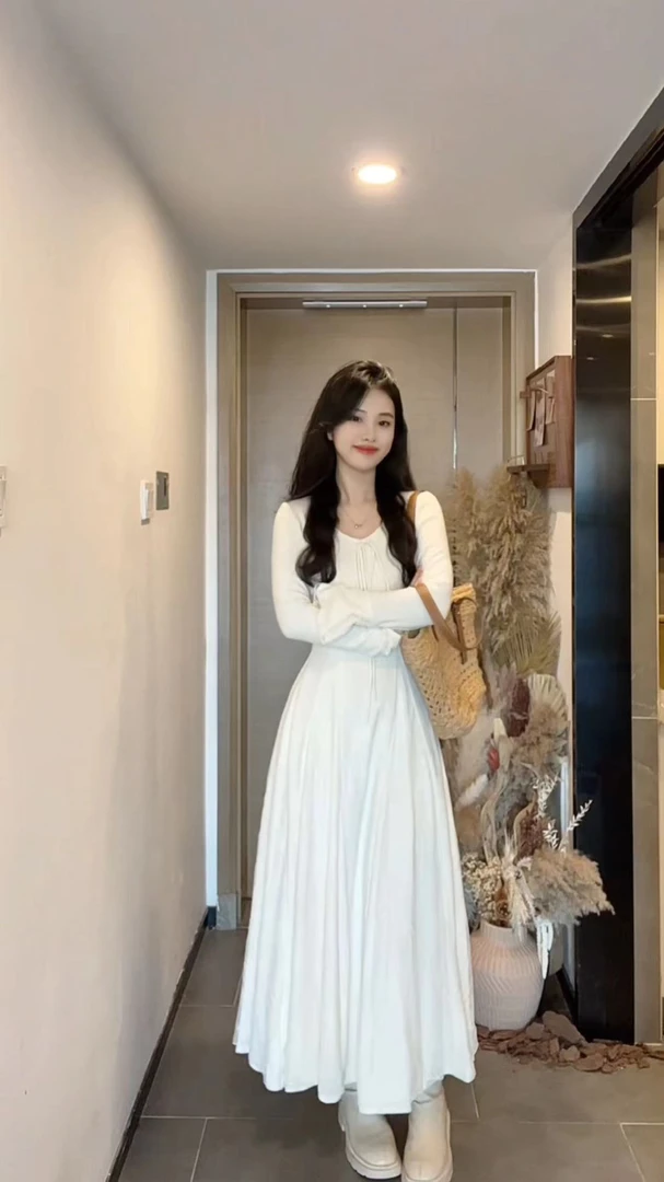 AN.XIN【人间山茶 camellia】法式浪漫气质重工收腰连衣裙1019-9