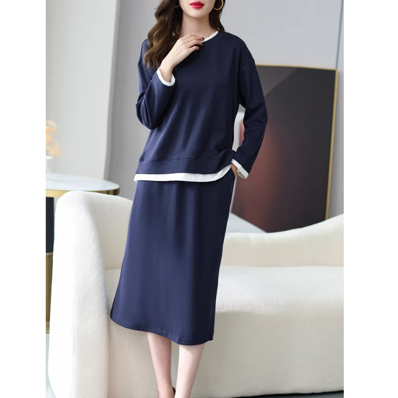 阿吉多A60231卫衣配半身裙棉套装女春季2025新款设计感大码两件套