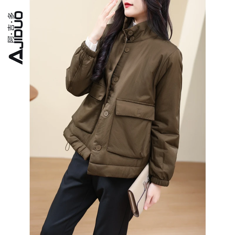 阿吉多A62281高领长袖外套女冬新款小个子短款加厚保暖棉衣