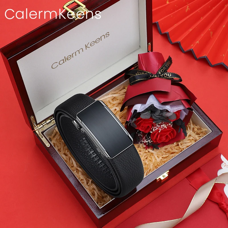 Calermkeens男士皮腰带真牛皮裤带皮带商务内穿男款送男友老公