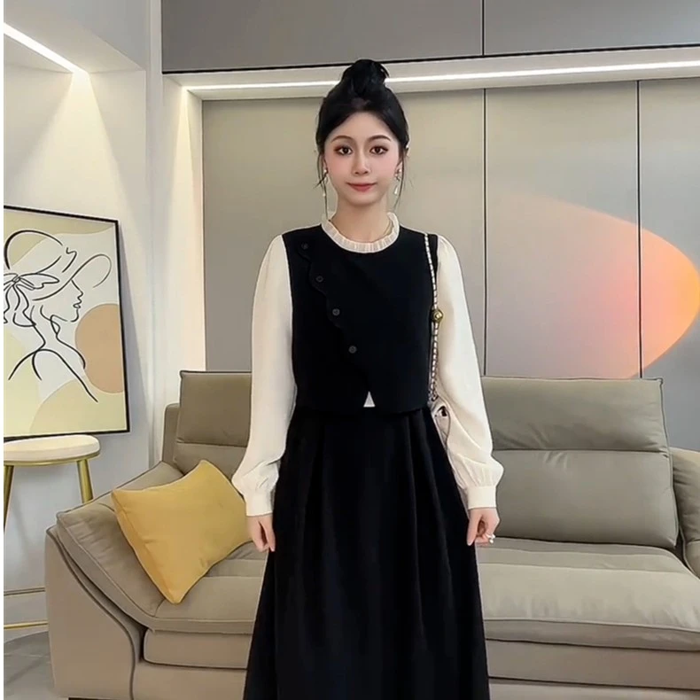 （80-200斤）连衣裙女早秋季2024新款黑色法式长裙高级感穿搭1370