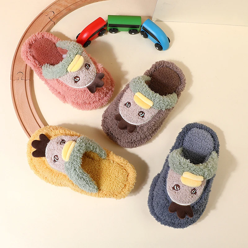 儿童卡通室内冬季棉拖鞋男童女童软底可爱中大童宝宝地板毛绒拖鞋