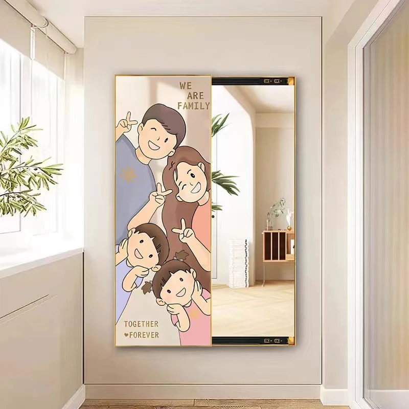 一家三口司空隐藏式推拉全身镜挂画隐形穿衣镜装饰画镜子玄关壁画