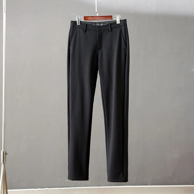 D863剪标男士秋季高级商务休闲纯色弹力小直筒休闲长裤