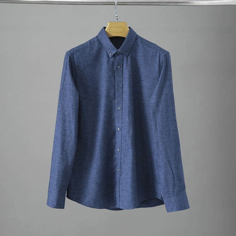 H643剪标秋款纯色舒适扣领尖领休闲长袖男士衬衫