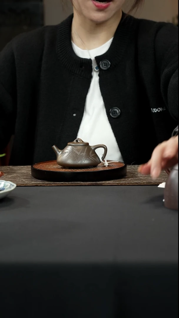 【闪购商品】紫砂茶壶柴烧子冶石瓢刻绘竹子120cc