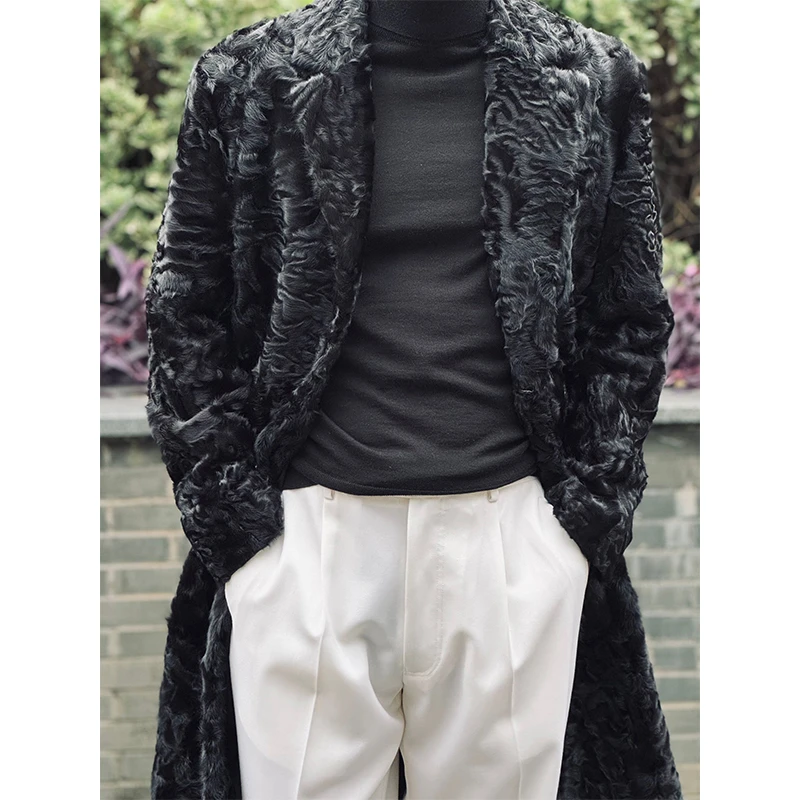 155000版“奢华王子范 瑰宝级 BabyLamb羊皮毛一体“单排扣风衣