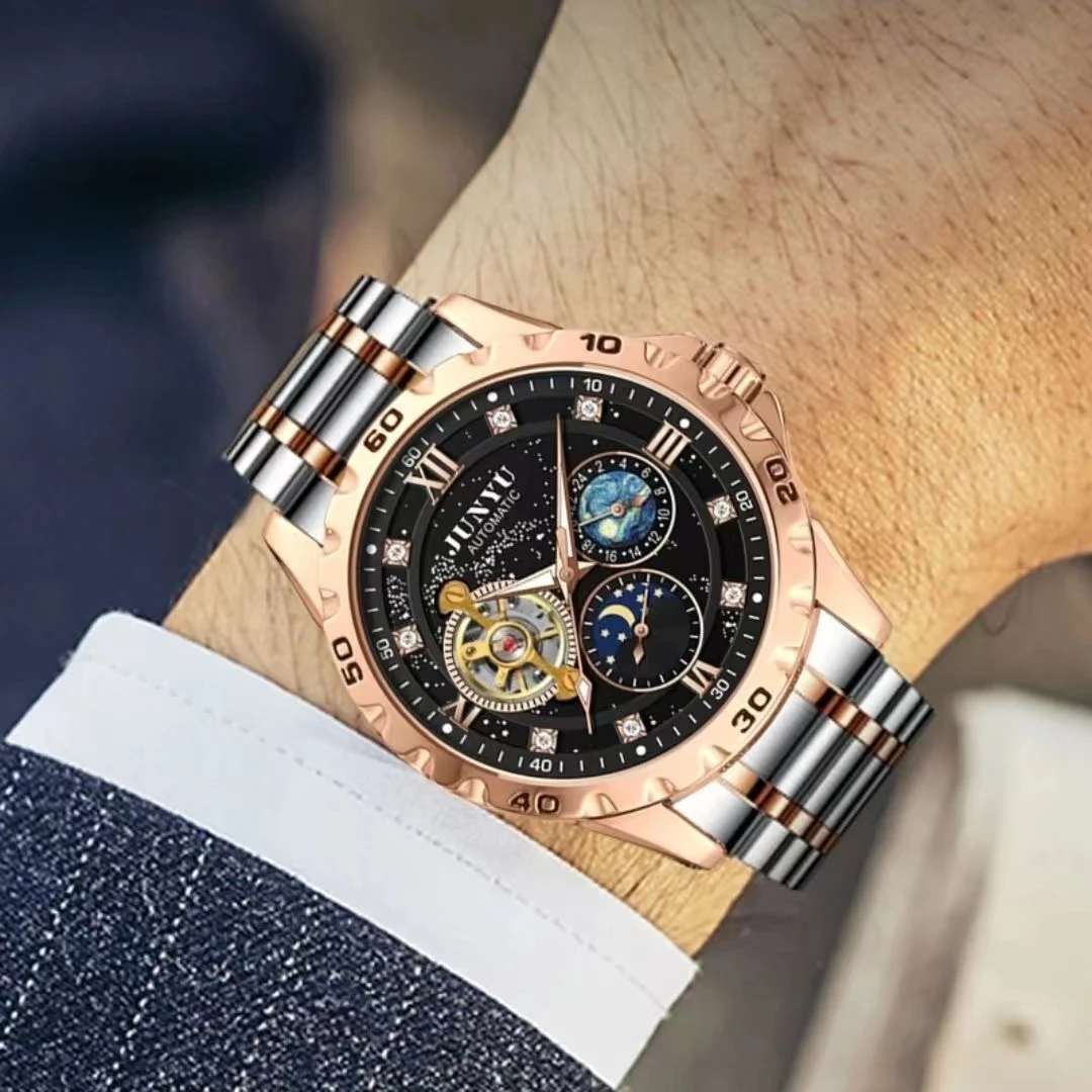 PP推荐 月相星空手表男款高端全自动机械夜光防水多功能男士腕表