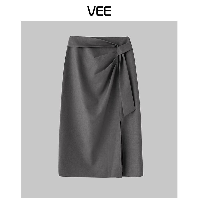 【短视频】VEE【风吟半夏】显瘦气质高腰时尚新款不规则修身半裙黑色