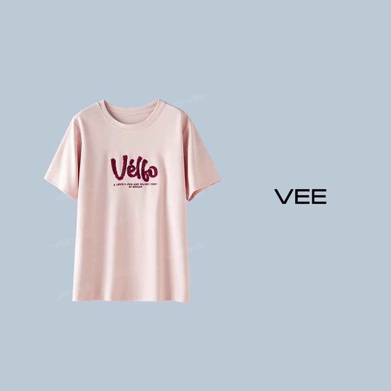 VEE【时光T】夏时尚舒适百搭正肩珠片绣重工亮片绣字母T恤