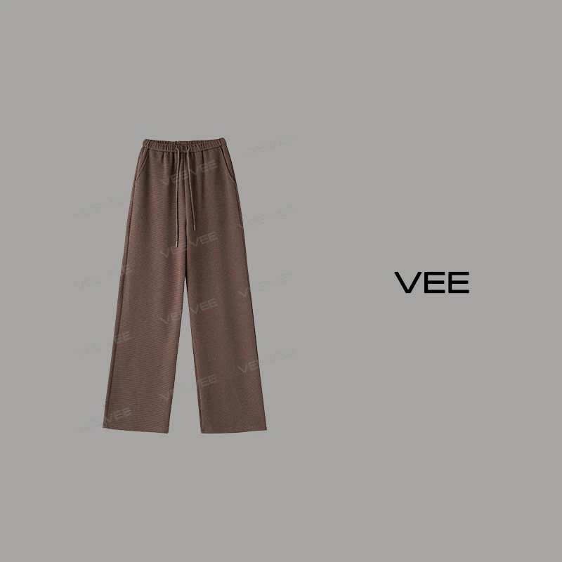 VEE【慵懒主义】秋冬款休闲时尚横纹针织慵懒显瘦阔腿裤女宽松纯色
