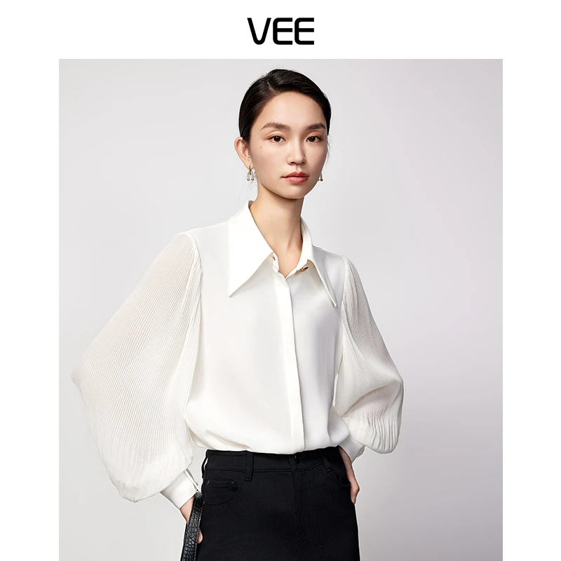 【短视频】VEE【依帘幽梦】春季大翻领雪纺衬衫简约气质时尚长袖衬衣