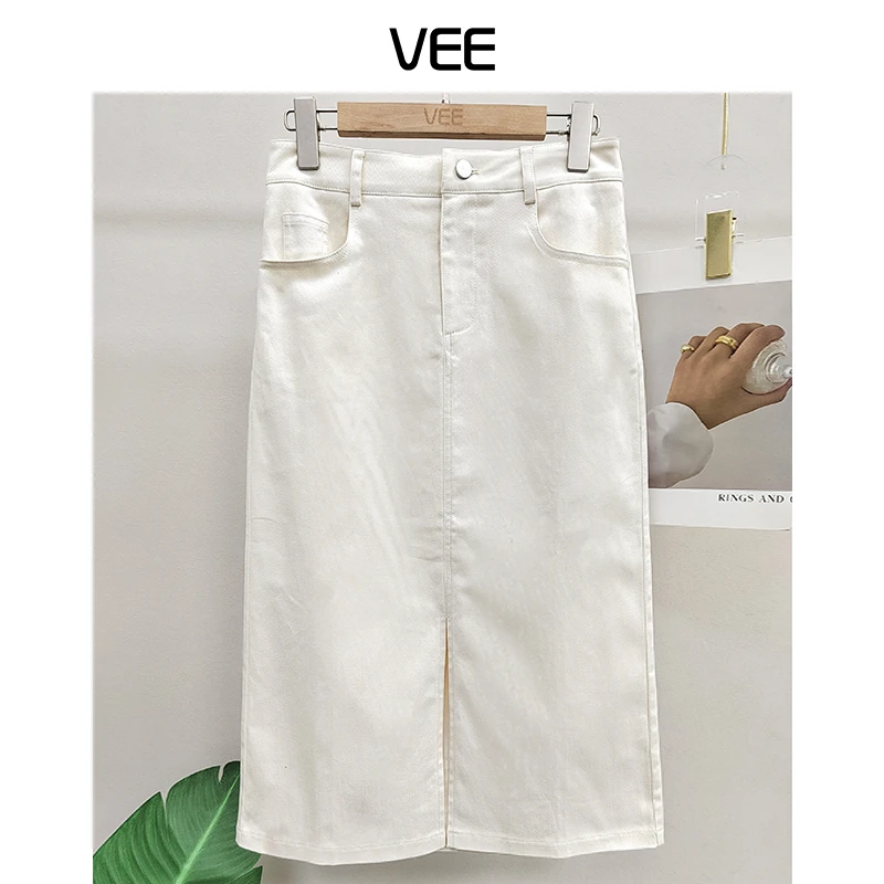 VEE【爱丁堡少女】【专属】时尚高腰开衩宽松纯色休闲女装中长半裙