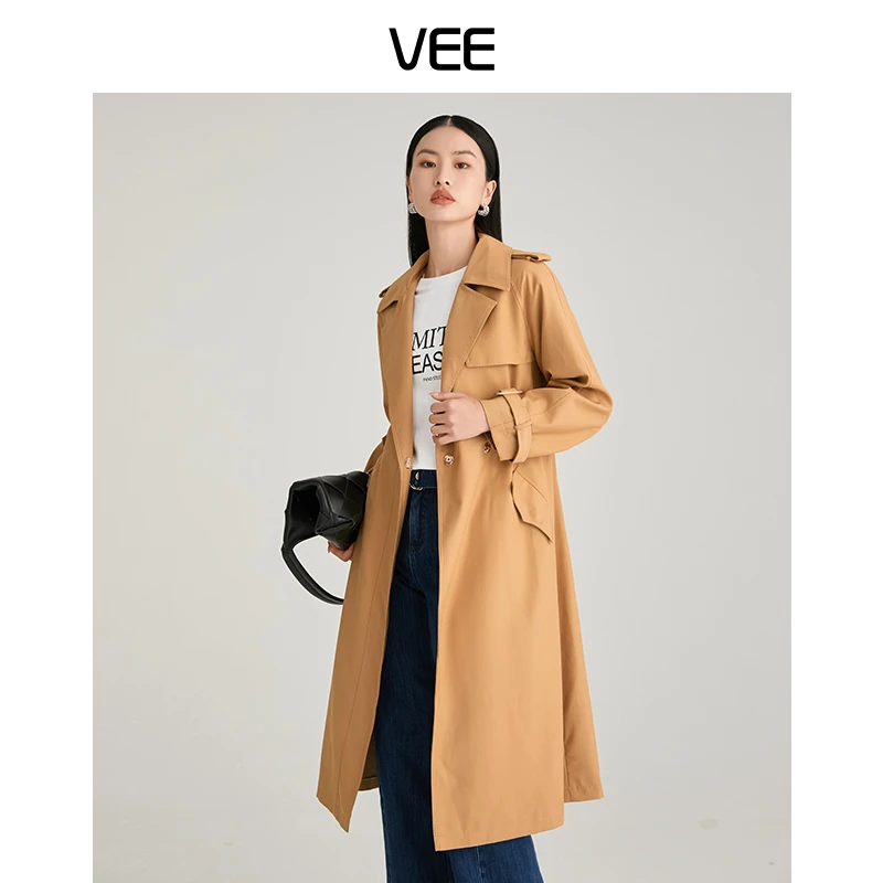 VEE【巴黎日记】新款时尚休闲气质通勤翻领收腰A摆风衣(长款)