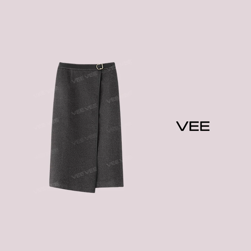 短视频VEE【琴音】新款简约时尚百搭冬季不对称设计开叉长半裙