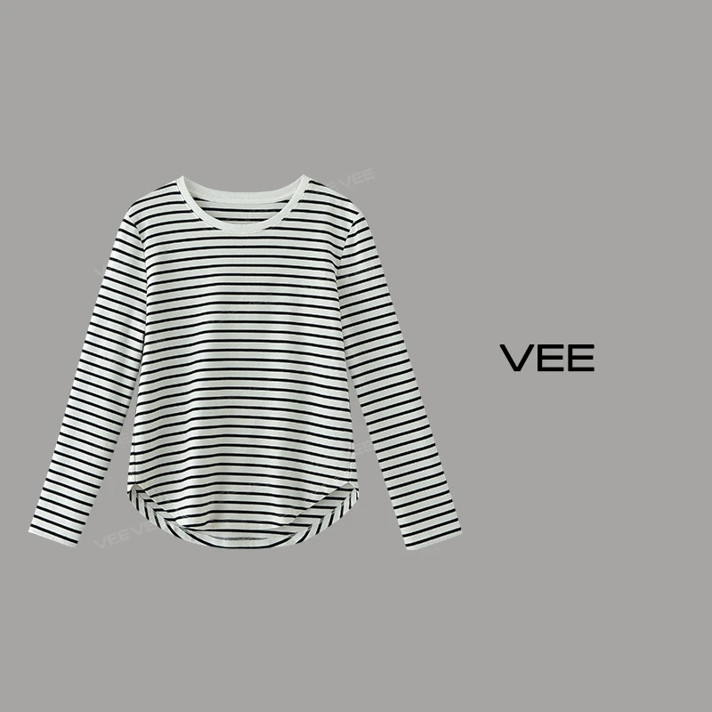 【短视频】VEE【种草T】条纹休闲宽松显瘦套头百搭撞色T恤打底