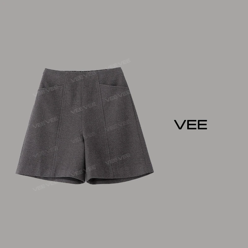 VEE【冬日漫步】新品高腰时尚百搭阔腿秋冬毛呢短裤休闲裤女裤子