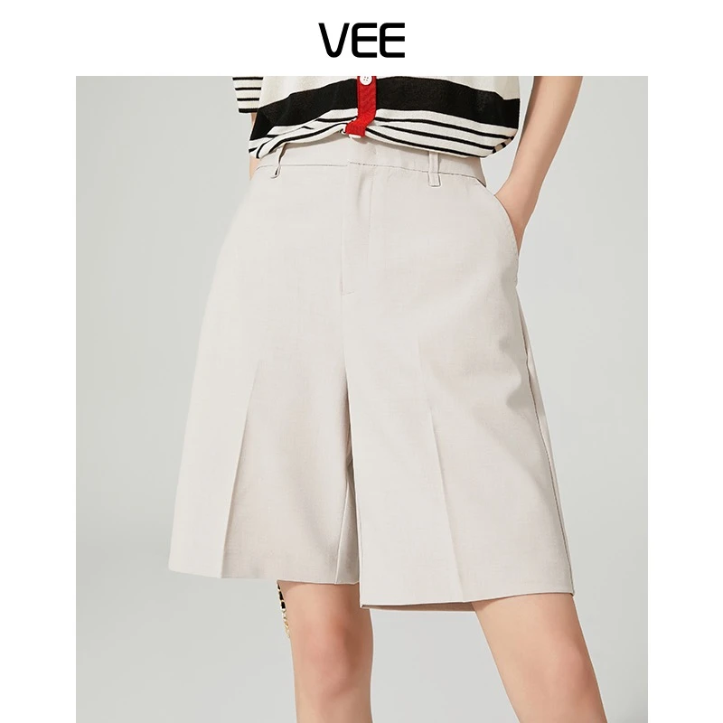 【短视频】VEE【嘉人】夏季新款时尚百搭气质简约中裤短裤显瘦高腰