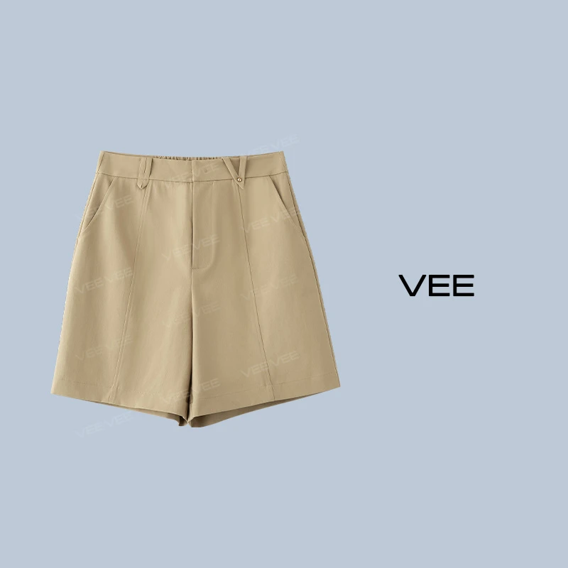VEE【布丁裤】24新款时尚百搭松紧腰直筒显瘦手熨裤面料四分短裤