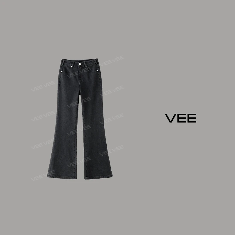 VEE【中古都市】新款时尚休闲百搭设计感纯色显高高腰喇叭裤