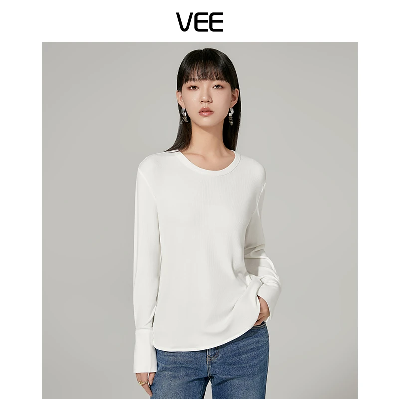 【ruby妈妈专属】VEE【简爱】新款百搭上衣T休闲白色长袖圆领打底衫