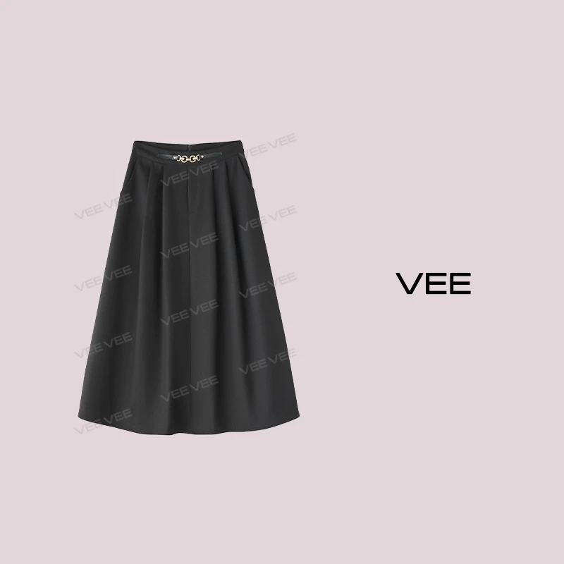 短视频VEE【巴黎舞会】金属扣压褶伞裙时尚百搭女