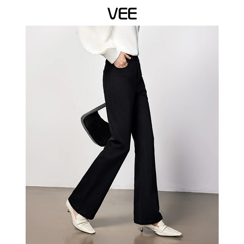 VEE【复古派对】不易掉色小黑裤显高显瘦牛仔微喇裤