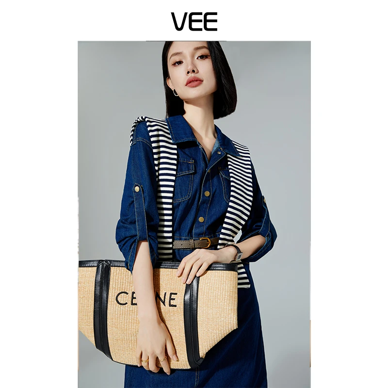 【穿搭号】VEE【蓝色星球】复古显瘦牛仔气质连衣裙女（带腰带披肩）