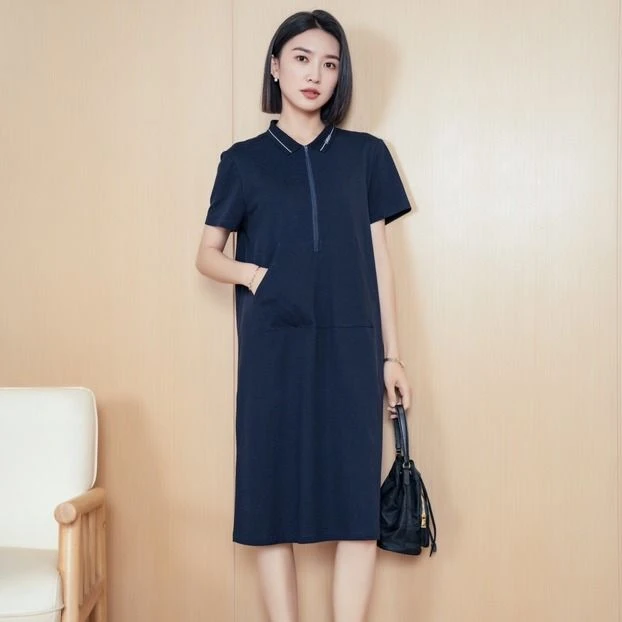 罗纹领短袖连衣裙B24213618 Z