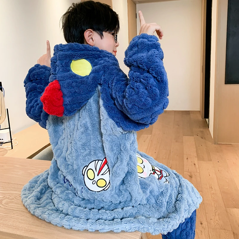 秋冬季儿童睡衣男孩珊瑚绒加厚2023年新款男童法兰绒家居服两件套