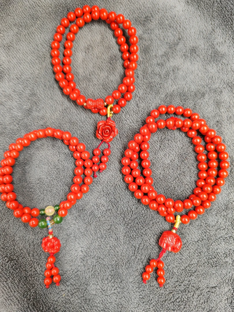 含辰砂工艺品红丹朱砂 含辰砂工艺品保真红砂6mm多圈手链